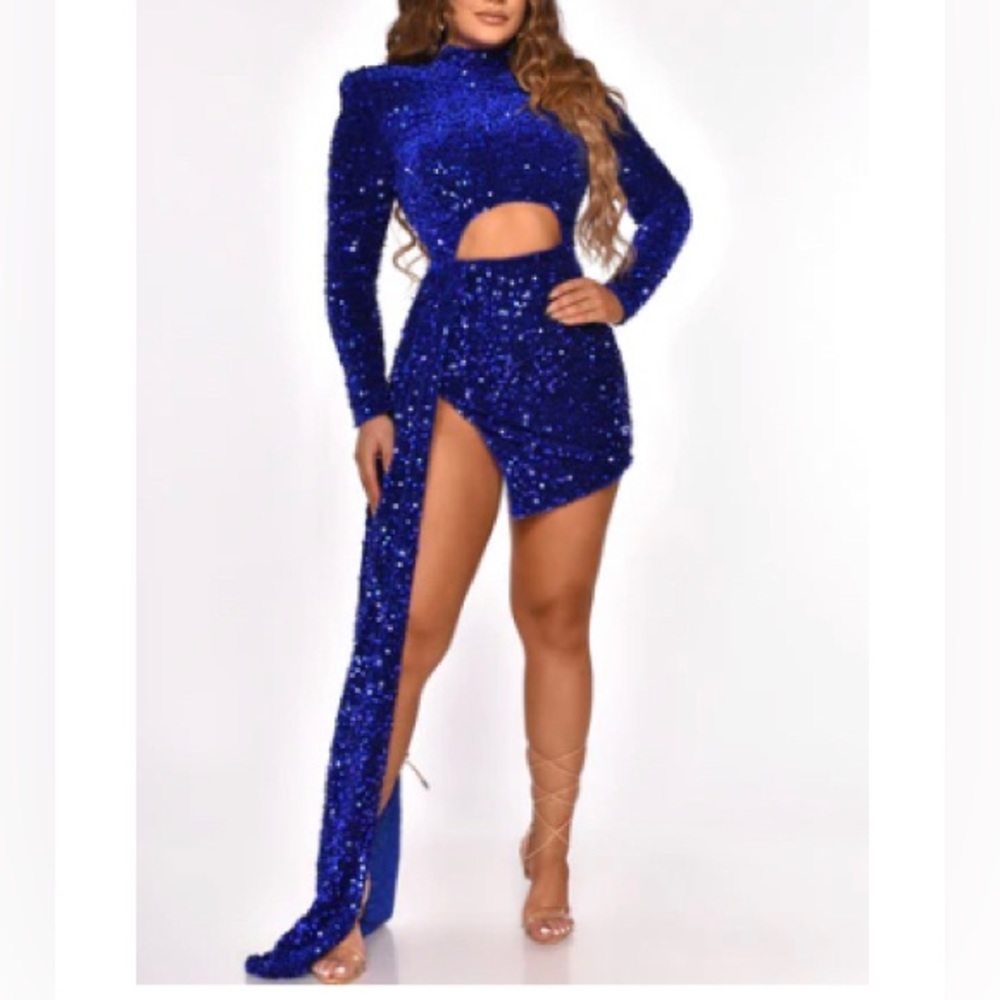Blue sequin mini dress size L